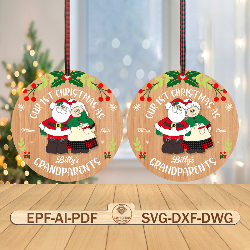 Personalized Our 1st Christmas As Grandparents Ornament Svg Mr And Mrs Claus Ornament Svg Christmas 0