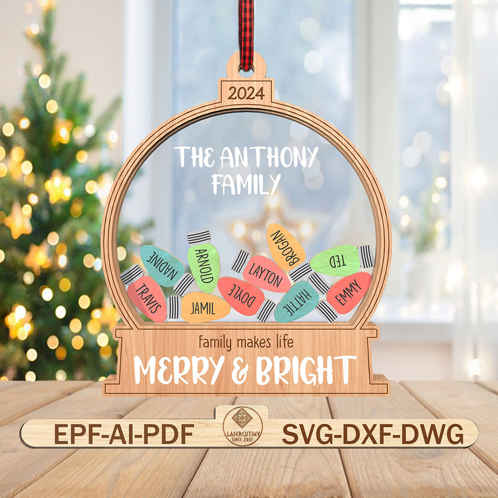 Personalized Family Names Christmas Ornament SVG 4D Shaker Ornament Svg Bulb Ornament SvgChristmas 0