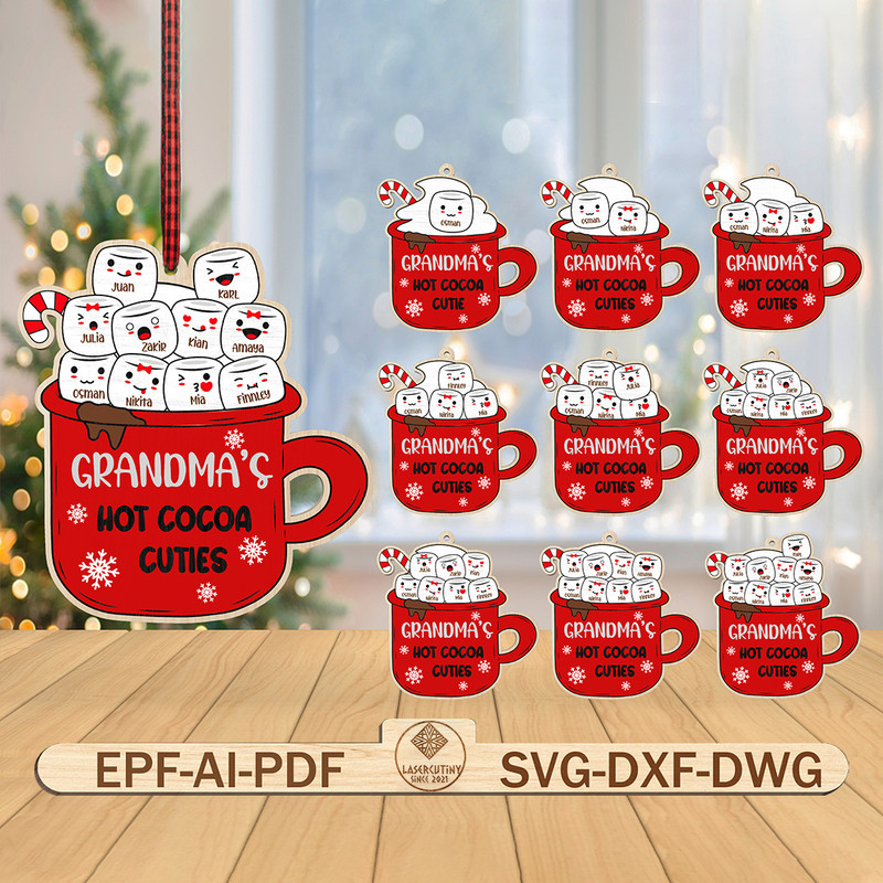 Personalized Grandmas Hot Cocoa Cuties Ornament Svg Marshmallow Hot Cocoa Ornament Svg Christmas Gi 0