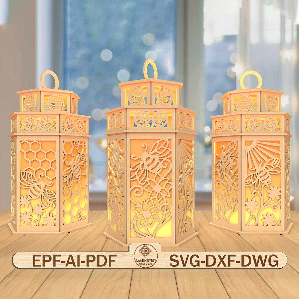 3D Honeybee Lantern Laser Cut FileSummer Scene Lantern Svg Honeybee Svg 0