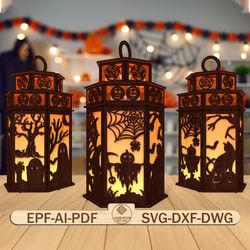 3d halloween lantern laser cut file,halloween scene lantern svg, halloween ghost svg