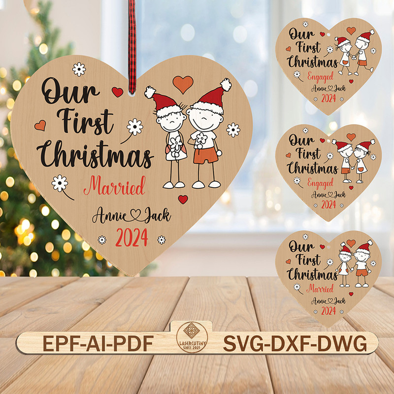 Personalized Couple First Christmas Doodle Ornament Svg Couple Ornament Svg 0