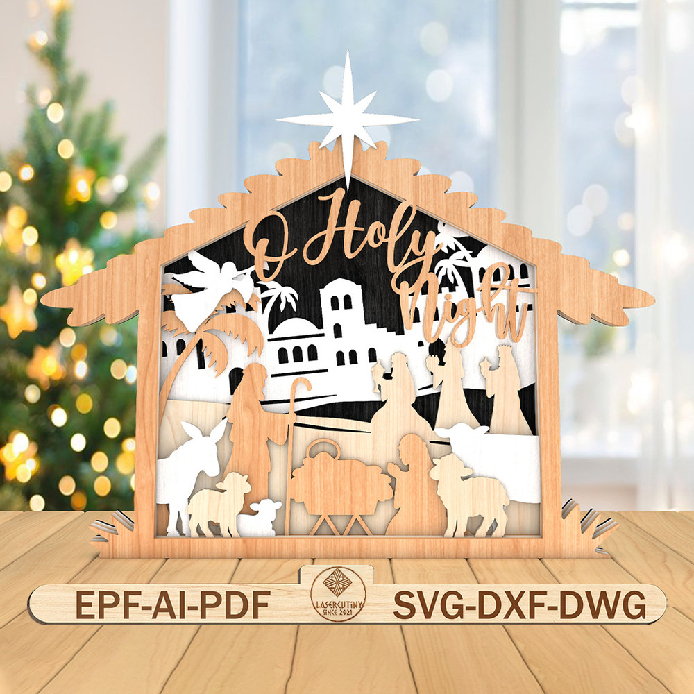 Multilayer Stable Scene Art Svg Nativity Scene Svg Christmas Scene Svg 0