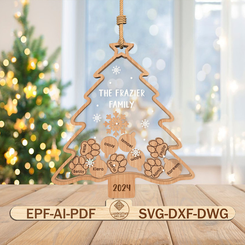 Personalized Tree Family Christmas Ornament SVG 4D Shaker Ornament Svg 0