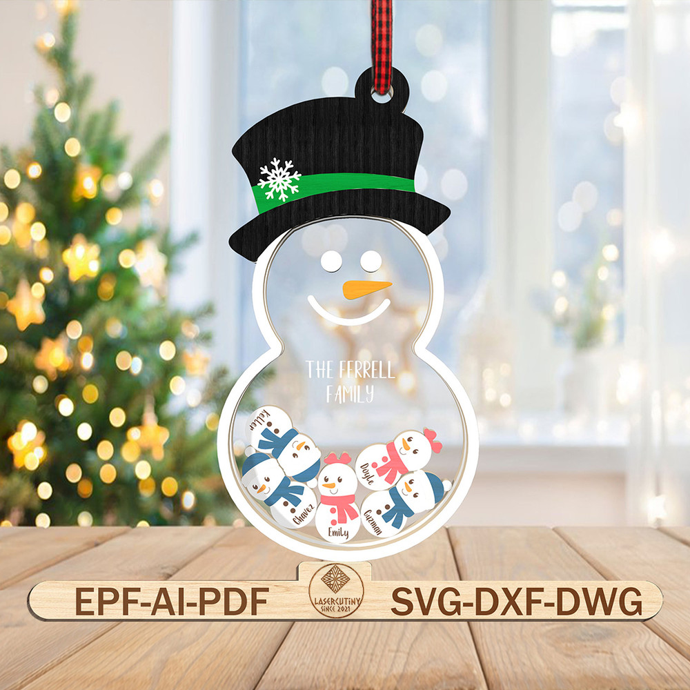 Personalized Snowman Family Christmas Ornament SVG 4D Shaker Ornament Svg Snowman Ornament SvgChris 0