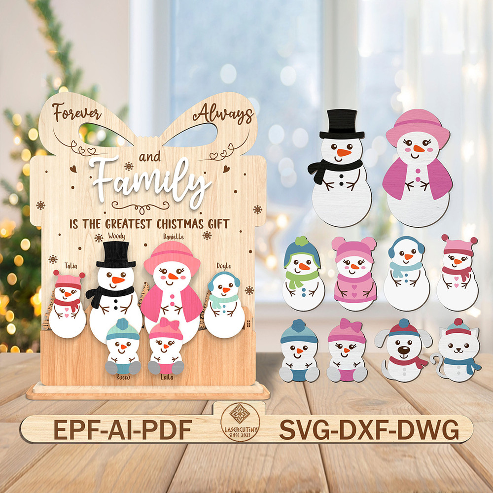 Personalized Snowman Family Gift Box Sign Svg Christmas Sign Svg Gift For Family Members 0