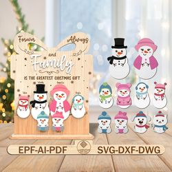 personalized snowman family gift box sign svg, christmas sign svg, gift for family members