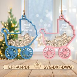 personalized baby's first christmas ornament svg, 4d shaker ornament svg, baby cradle ornament svg
