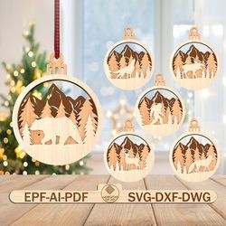 mountain animal christmas ornament svg bundle, wolf, bear, deer, bigfoot ornament svg