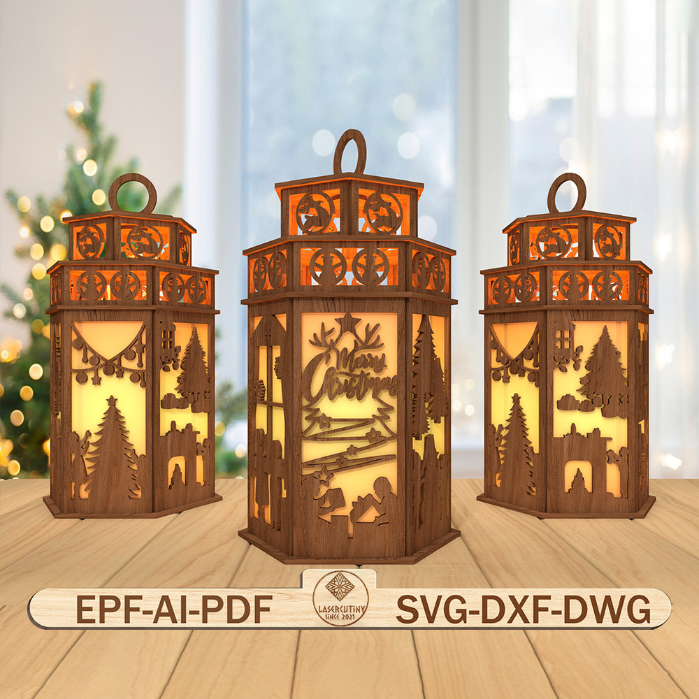 3D Christmas Lantern Laser Cut FileChristmas Scene Lantern Svg Merry Christmas Svg Christmas Candle 0
