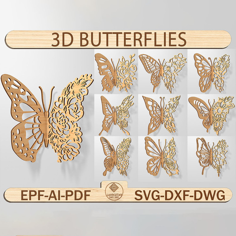 Bundle 3D Butterfly Laser Cut SVG Butterfly SvgWooden Interlocking Butterfly Butterfly Home Decor 0