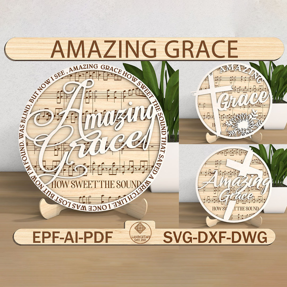 Amazing Grace Stand Decor Laser Cut File SVG Religious Tiered Decor Svg Music Faith Svg Christian S 0