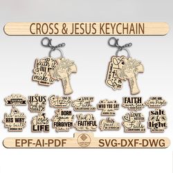 cross & jesus keychain svg bundle , christian keychain svg files,faith keychain svg,jesus keychain laser cut