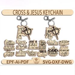 bundle cross & jesus keychain svg , jesus keychain laser cut, christian keychain svg files, faith keychain svg