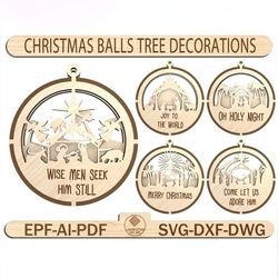 christmas balls tree decorations craft svg, christmas reindeer ornament svg, craft hanging bauble snowy scene