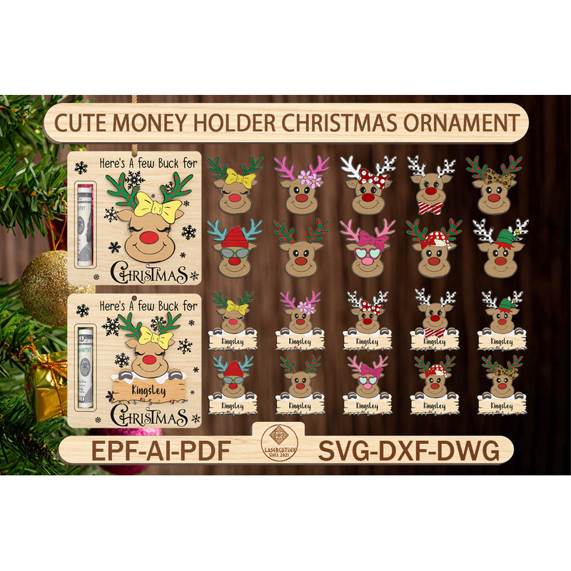 Bundle Cute Reindeer Christmas Money Holder Ornament SVG  Money Holder Ornament Svg Money Holder St 0