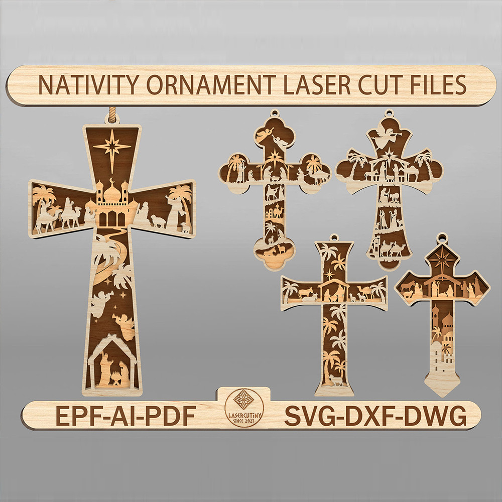 Nativity Cross Ornament Cut File Svg Nativity Scene Ornament Svg Christmas Ornament Svg Cross Ornam 0