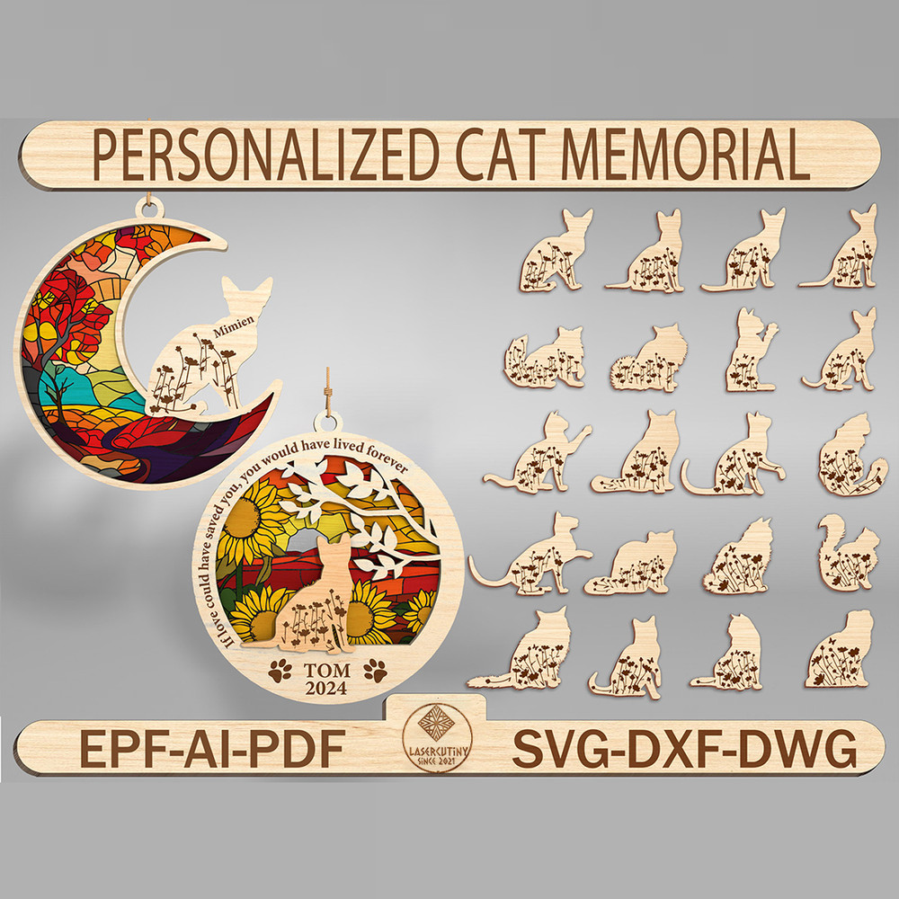 Personalized Cat Memorial Ornaments Lasercut SvgCat Memorial GiftGlowforge Pet SvgPet Ornament Svg 0
