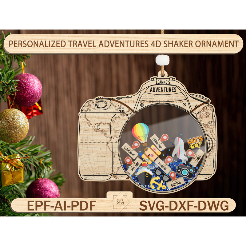 Personalized Travel Adventures Ornament Svg Travel Christmas Ornament Svg 0