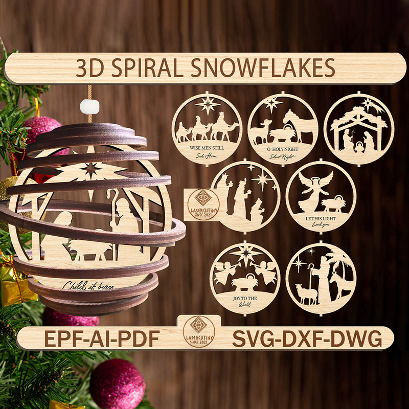 Spiral Christmas Nativity Ornament Svg Nativity Scene Ornament Svg Christmas Balls Decorations Svg 0