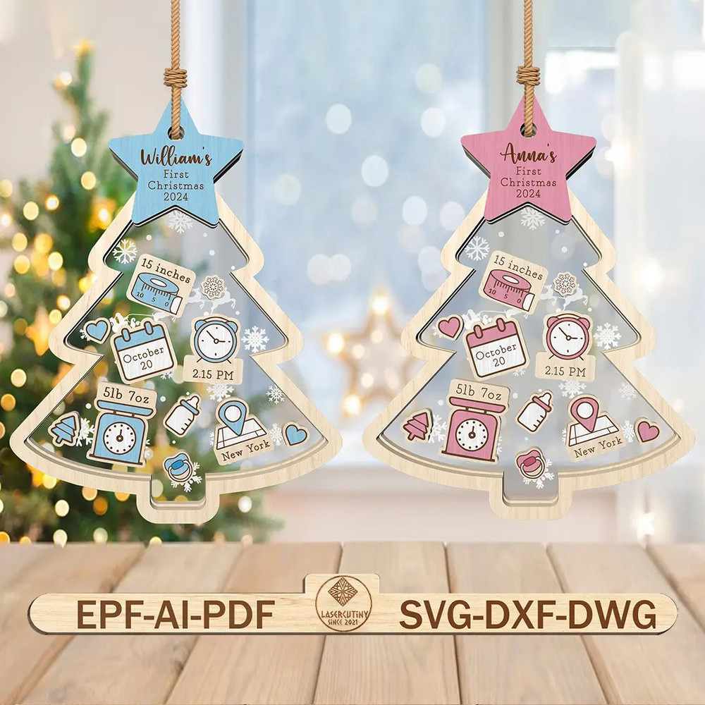 Personalized Babys First Christmas Ornament SVG 4D Shaker Ornament Svg Baby Tree Ornament Svg 0
