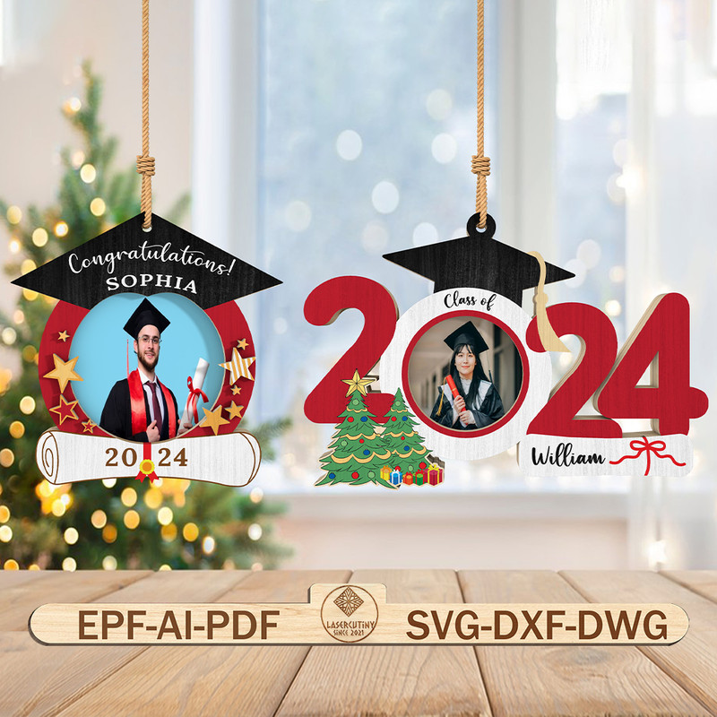 Personalized Congratulations Graduation Ornament Svg Custom Graduation Photo Svg Class Of 2024 Svg  0