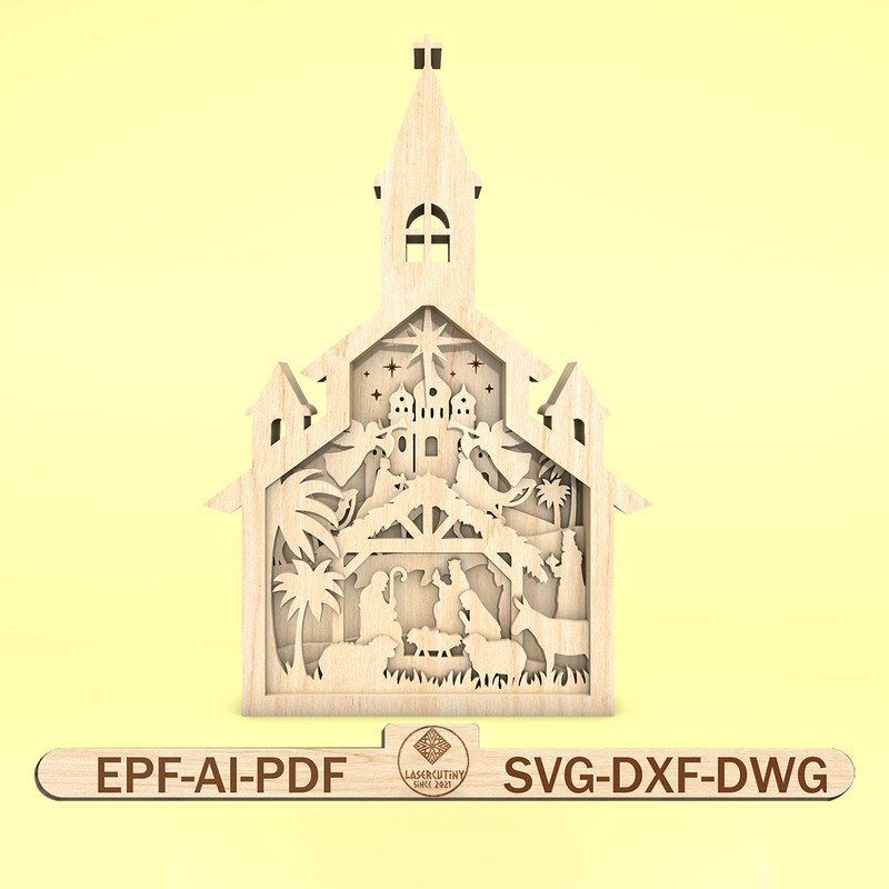 Multilayer Church Scene Art Svg Nativity Scene Svg Christmas Scene Svg Birth Of Jesus Svg 0