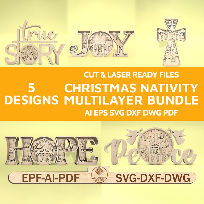10 Multilayer Christmas Nativity Art SVG Bundle Nativity Scene Svg Multilayer Joy Svg Multilayer Bi 0