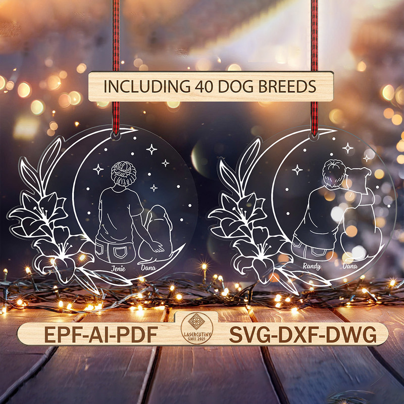 Personalized Girl And Dog On The Moon Ornament Svg Memorial Ornament Svg Christmas Loss Of Dog Svg 0
