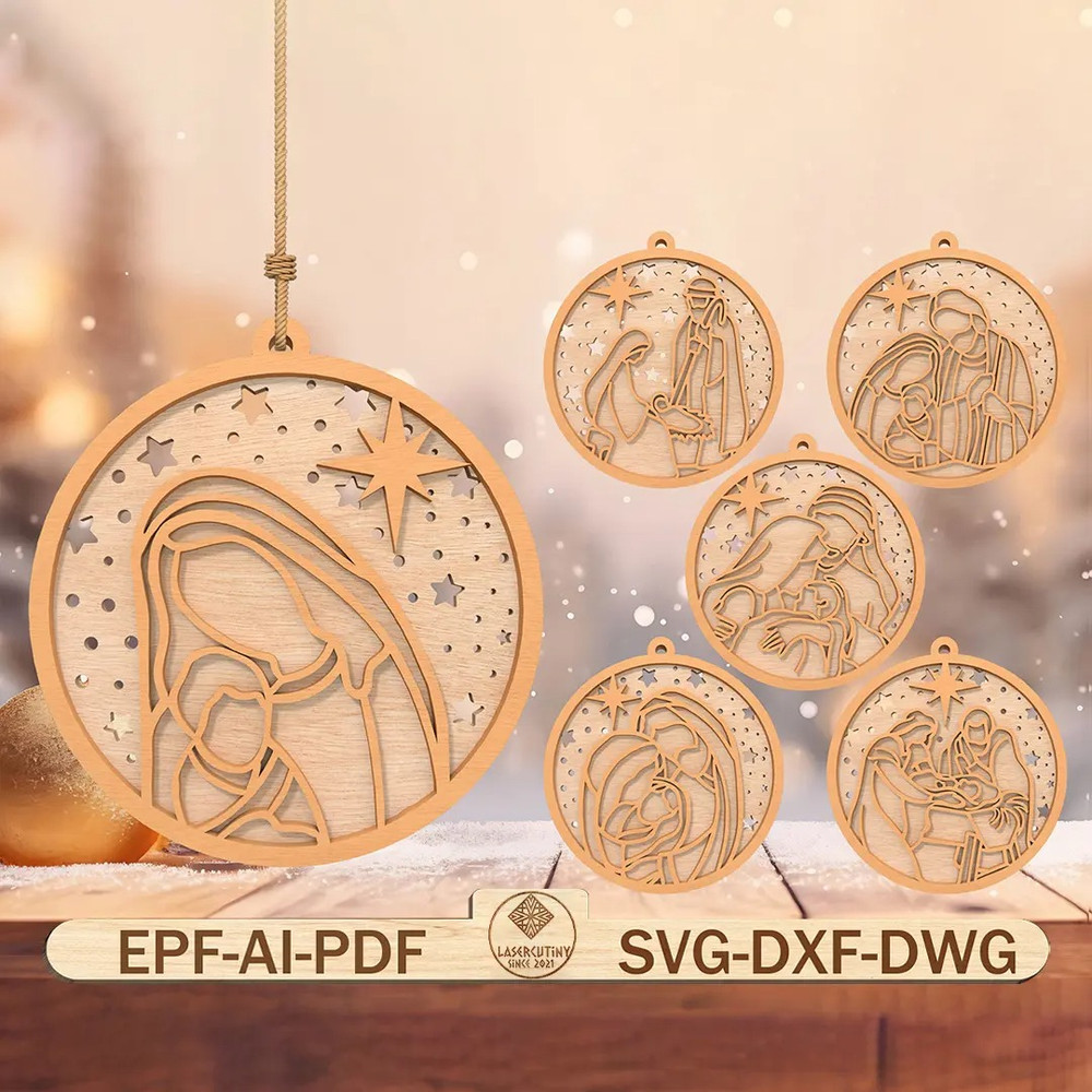 Nativity Ornament Laser Cut Files SvgChristmas Wood Ornament Svg 0