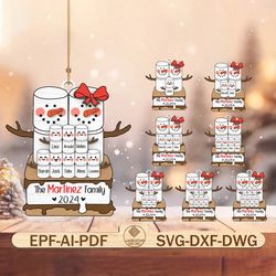 family christmas s'more ornament personalized svg,family marshmallow ornament svg