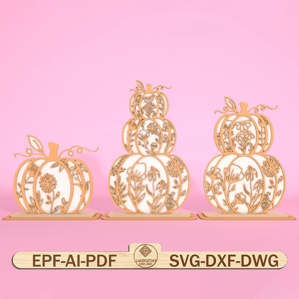 Floral Stacked Pumpkins Standing Decor Cut Files Svg Farmhouse Fall Decor 0