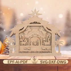 3d multilayer christmas nativity scene cut files svg,nativity house svg,nativity laser cut file svg,christmas gift