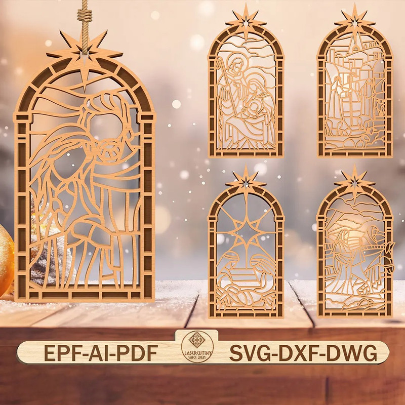 Holy Family Stained Glass Ornament Laser Cut File Svg Christmas Ornament Svg Nativity Ornament SvgN 0