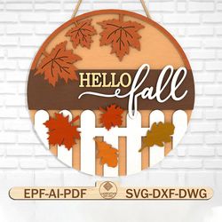 fall welcome sign laser cut files, hello fall door hanger svg , pumpkin svg ,fall porch door sign , fall decor