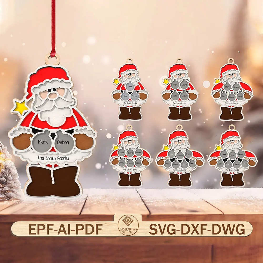 Personalized Christmas Family Ornament Laser Cut File Svg Santa Claus Christmas Ornament SvgChristm 0