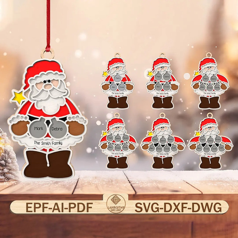 Personalized Christmas Family Ornament Laser Cut File Svg Santa Claus Christmas Ornament SvgChristm 0