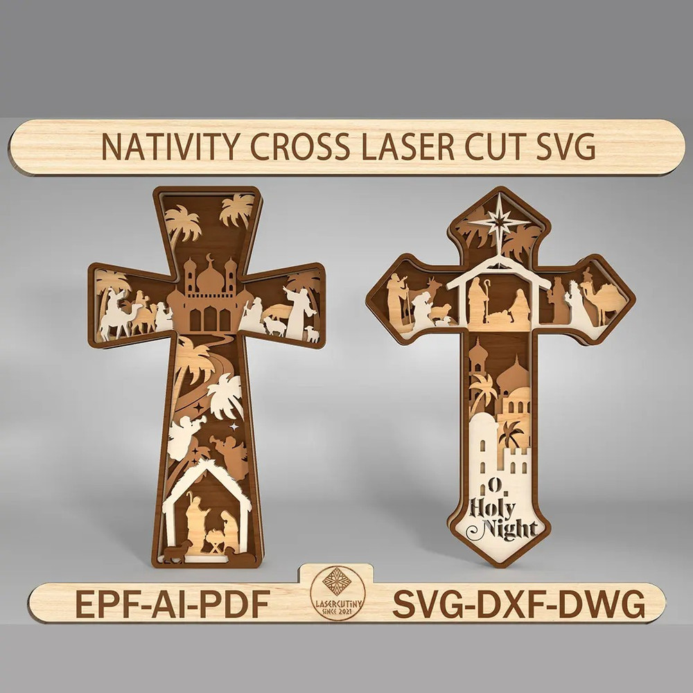Nativity Cross Standing Wood Sign Svg Nativity Scene Sign Svg Cross Svg 0