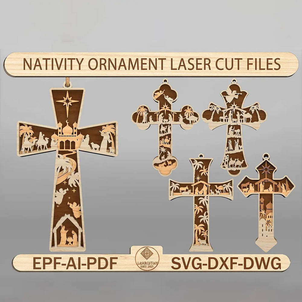 Nativity Cross Ornament Cut File Svg Nativity Scene Ornament Svg Christmas Ornament Svg 0