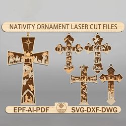 nativity cross ornament cut file svg, nativity scene ornament svg, christmas ornament svg