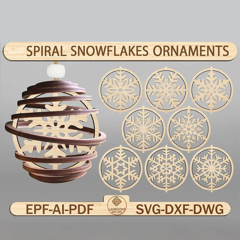 Spiral Snowflake Ornament Svg Round Hanging Svg Set Xmas Present Svg Christmas Tree Decoration Svg 0