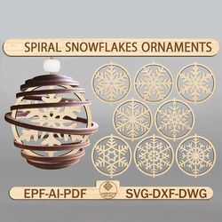 spiral snowflake ornament svg, round hanging svg, set xmas present svg, christmas tree decoration svg