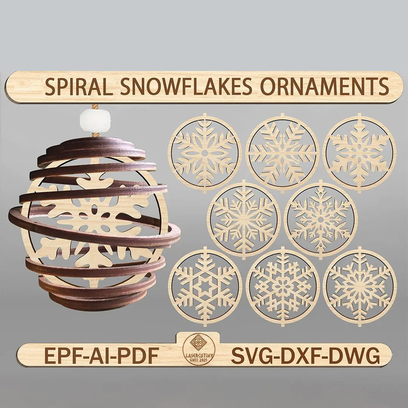 Spiral Snowflake Ornament Svg Round Hanging Svg Set Xmas Present Svg Christmas Tree Decoration Svg 0