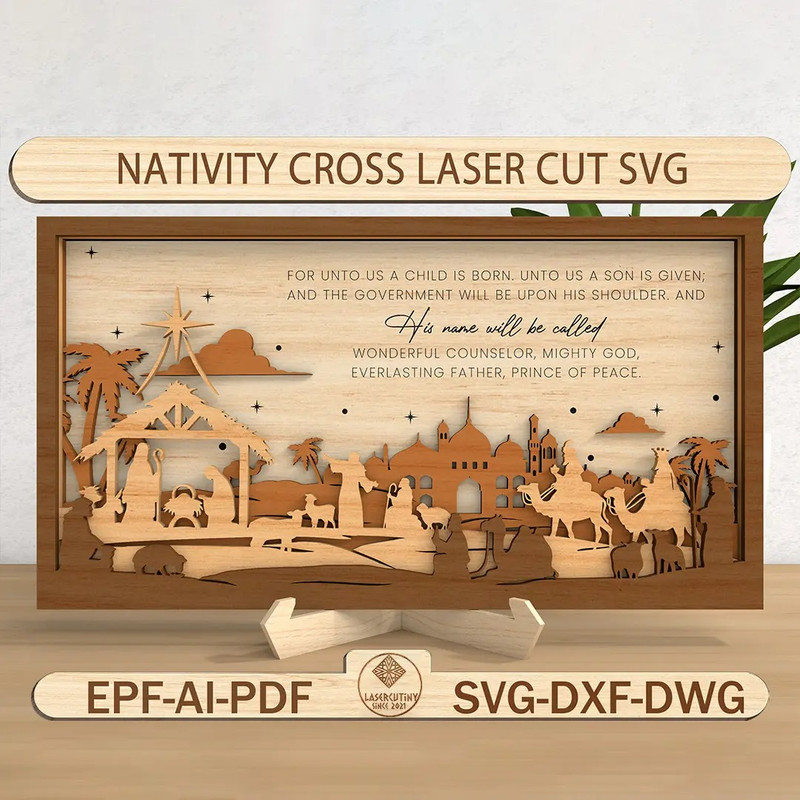 Nativity Scene Standing Wood Sign Svg Nativity Standing Laser Cut Nativity Scene Sign Svg Jesus Svg 0