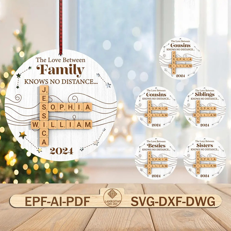 Personalized Family Crossword Scrabble Long Distance Ornament Svg Bestie Ornament Svg Christmas Orn 0