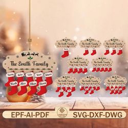 sock family svg, sock stocking hanger svg, customize family name svg, personalized member name svg, family sign svg