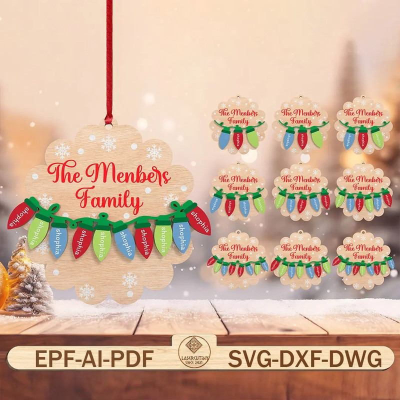 Light Bulb Family Svg Customize Family Name Svg Personalized Member Name Svg Christmas House Orname 0