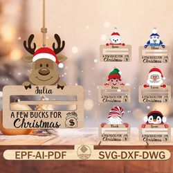 personalized name money holder svg, customize name svg, reindeer svg, polar bear svg, penguin svg, santa claus svg