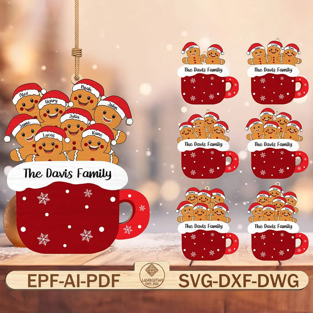 Personalized Xmas Family Name Ornament Svg Merry Christmas Gingerbread Hanger Svg 0