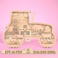farm tractor multilayer 3d laser cut files svg